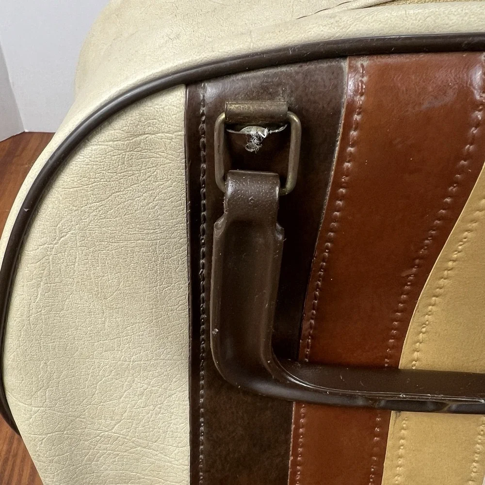 Vintage Brunswick Bowling Ball Bag Retro Striped Cream Brown Tan 1970s